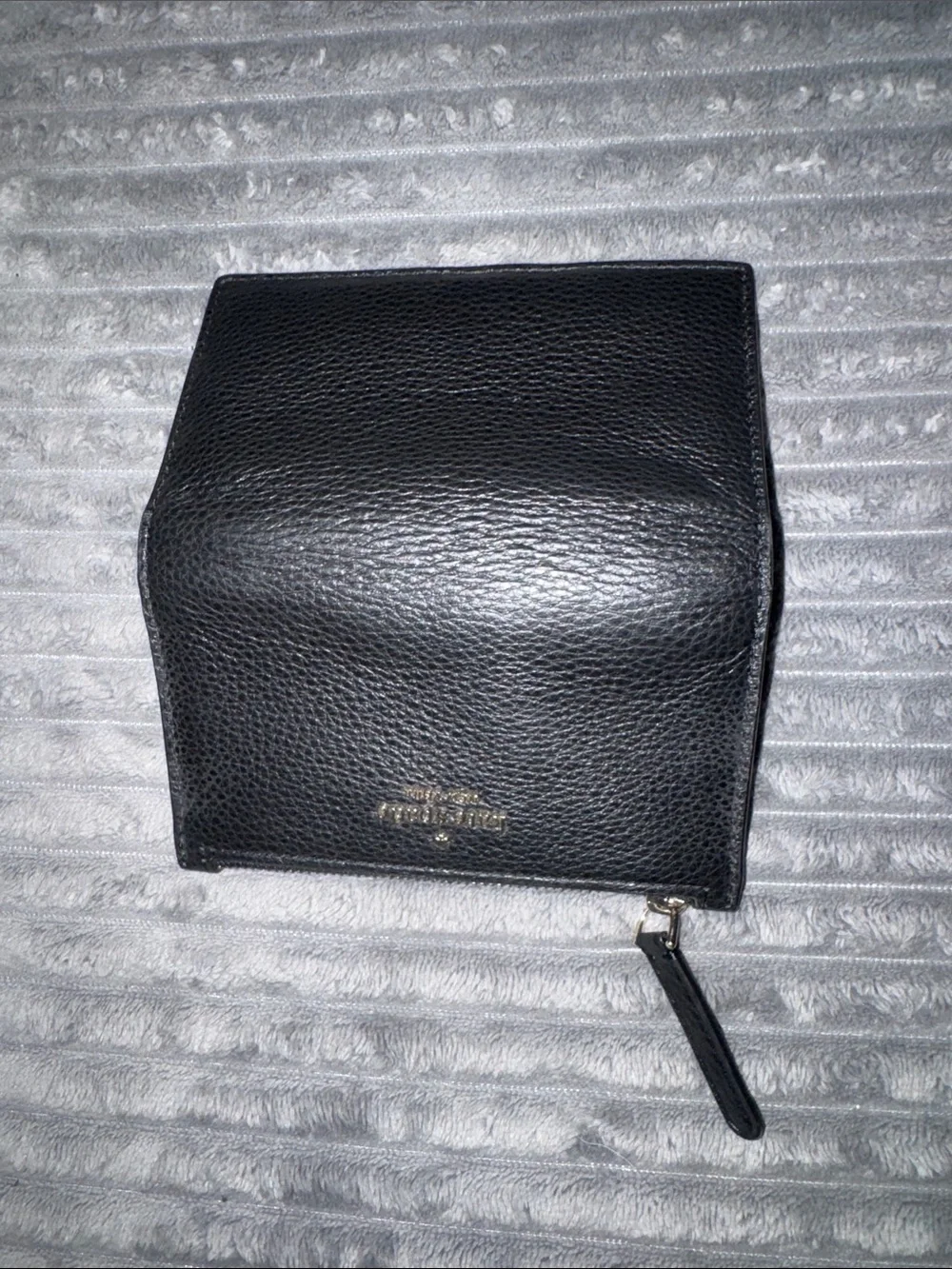 kate spade Black Pebbled Leather Zip Card Pouch with Gold Logo